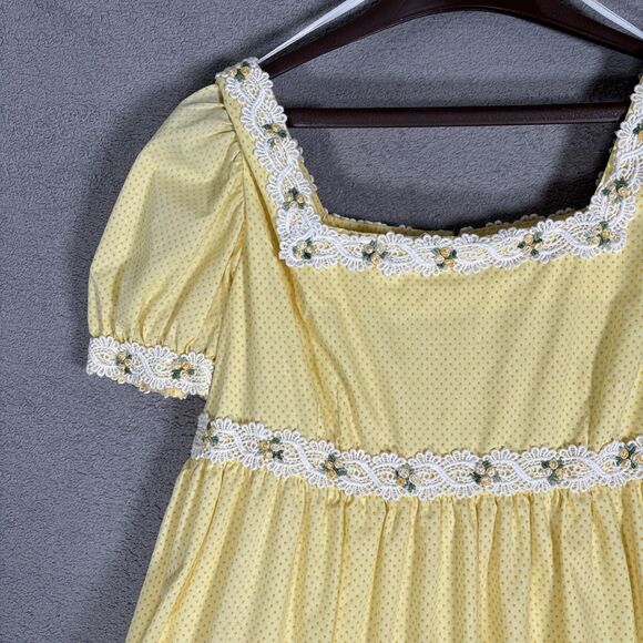 Vintage Butter Yellow Tiered Prairie Maxi Dress Cottage Core Ditsy Bridgerton‎ - Picture 8 of 16
